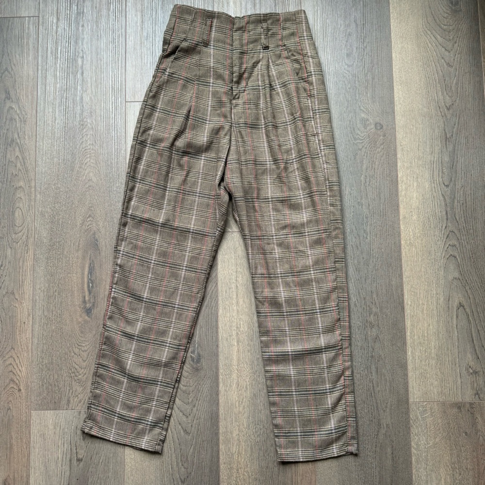Tapered Plaid High Rise Pants Size US S